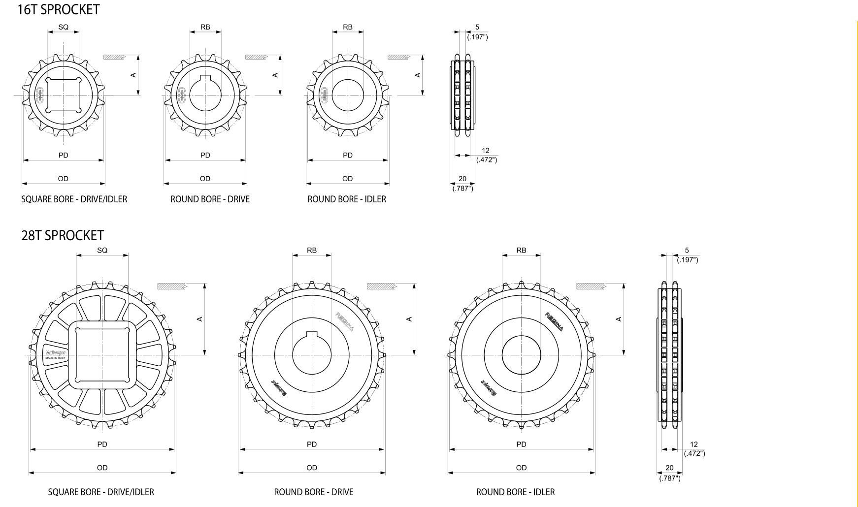 Moulded Solid Drive and Idler Sprockets — 600 Series dimension drawing — Regina Conveyor Catalogue p191