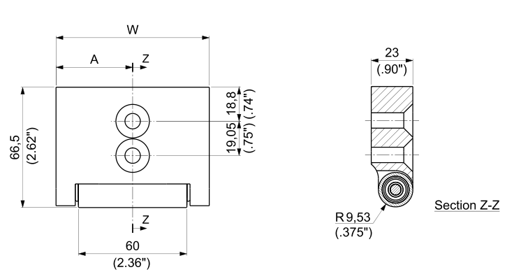 Regina Dynamic Nose-over Bar dimension drawing (W 85 mm) — Regina Conveyor Catalogue p182