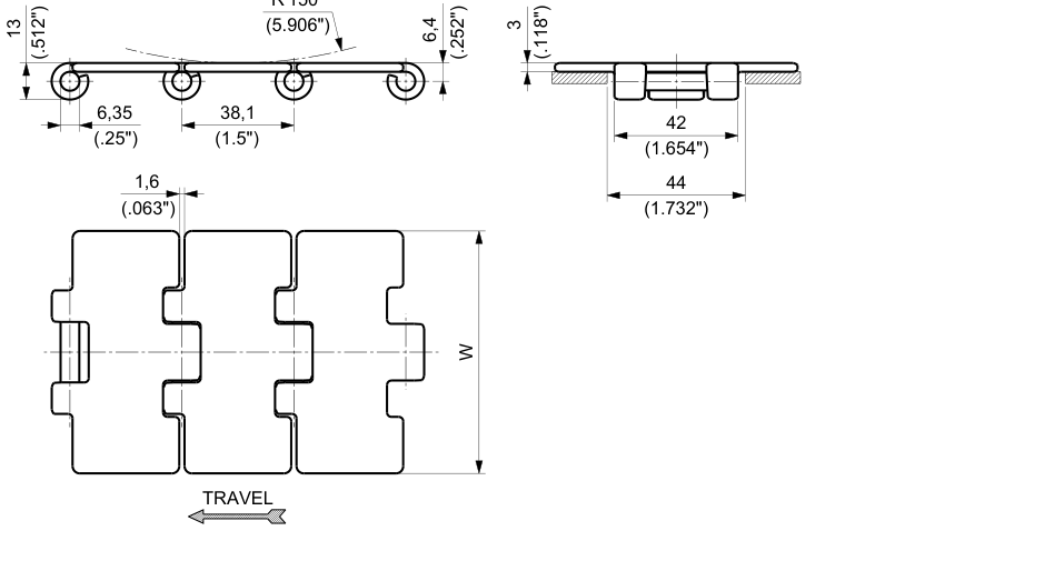 P 915 Series dimension drawing — Regina Conveyor Catalogue p30