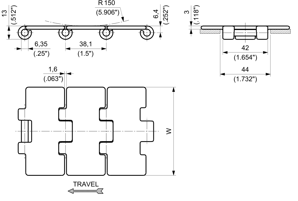 P 915 Series dimension drawing — Regina Conveyor Catalogue p30