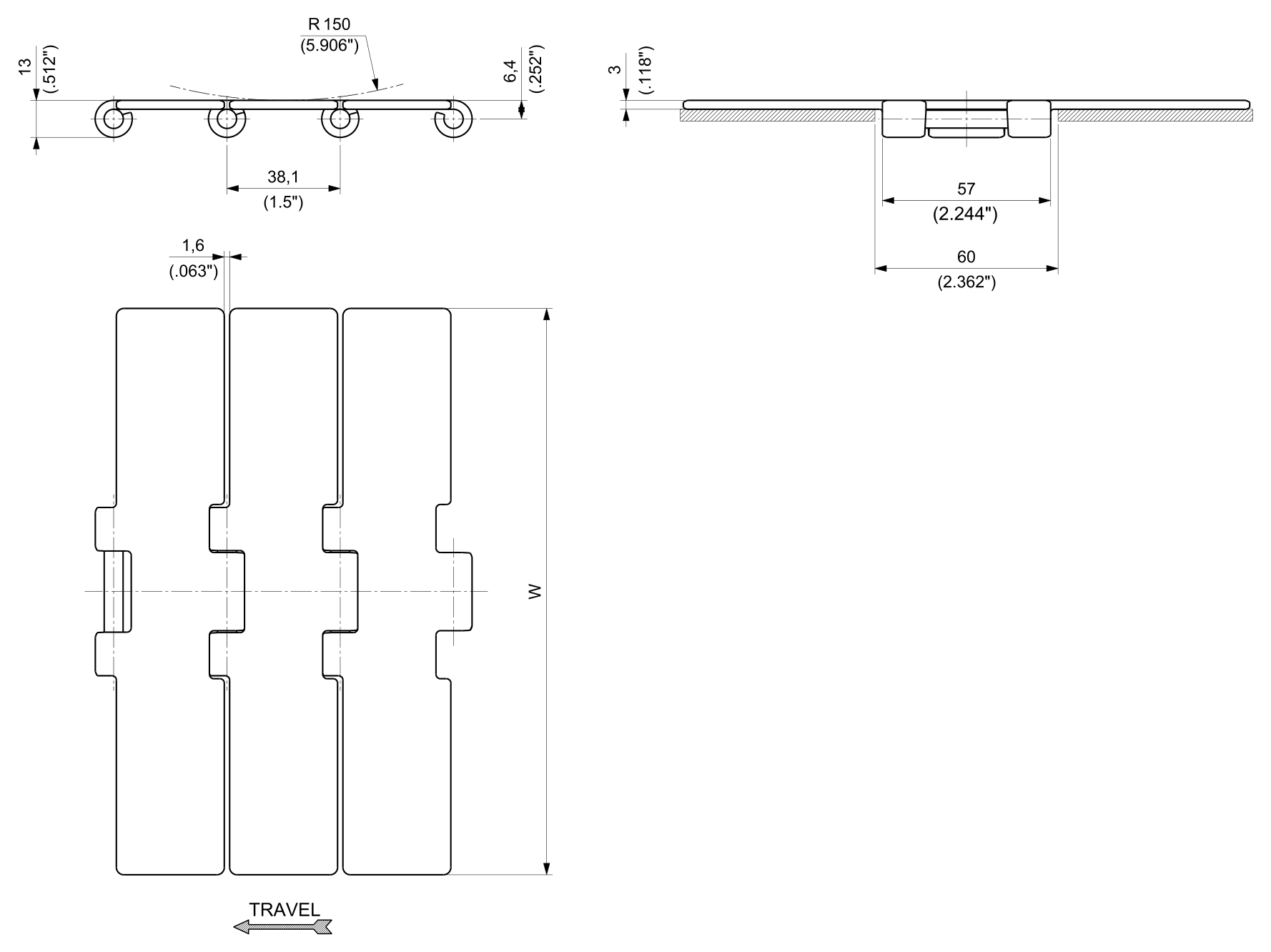 PHD 9157 Series dimension drawing — Regina Conveyor Catalogue p34