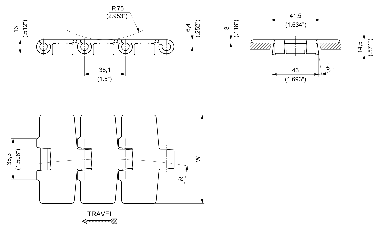 SS 881 Series dimension drawing — Regina Conveyor Catalogue p36
