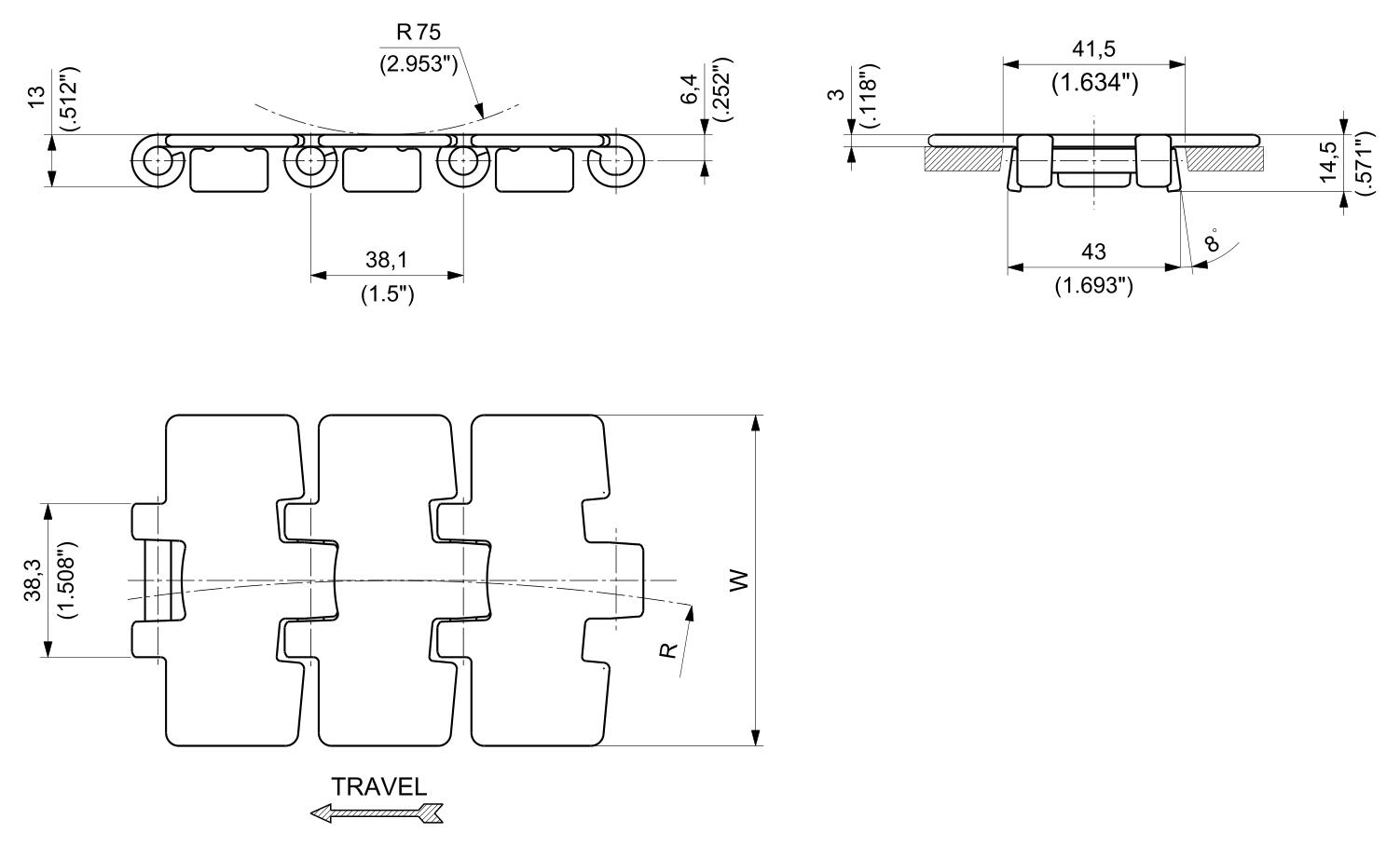 P 981 Series dimension drawing — Regina Conveyor Catalogue p37