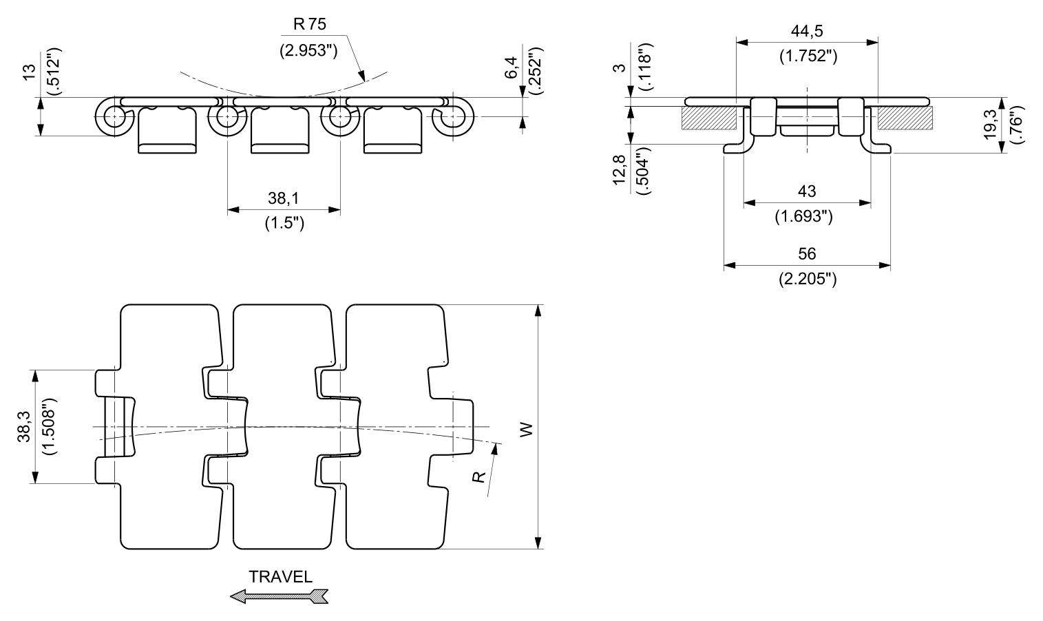 P 981T Series dimension drawing — Regina Conveyor Catalogue p39