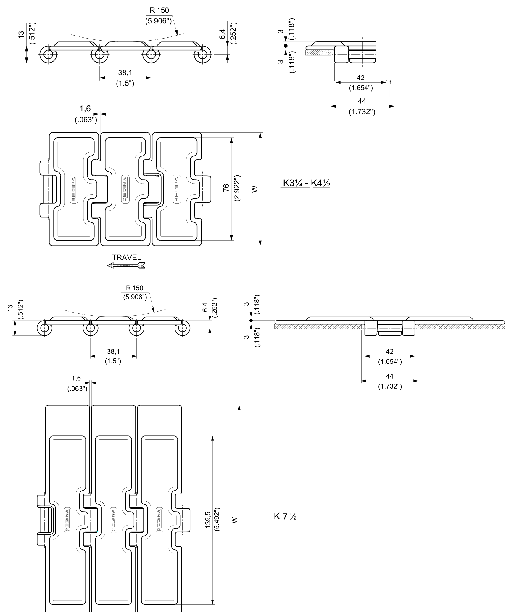 PHDG 915 Series dimension drawing — Regina Conveyor Catalogue p44