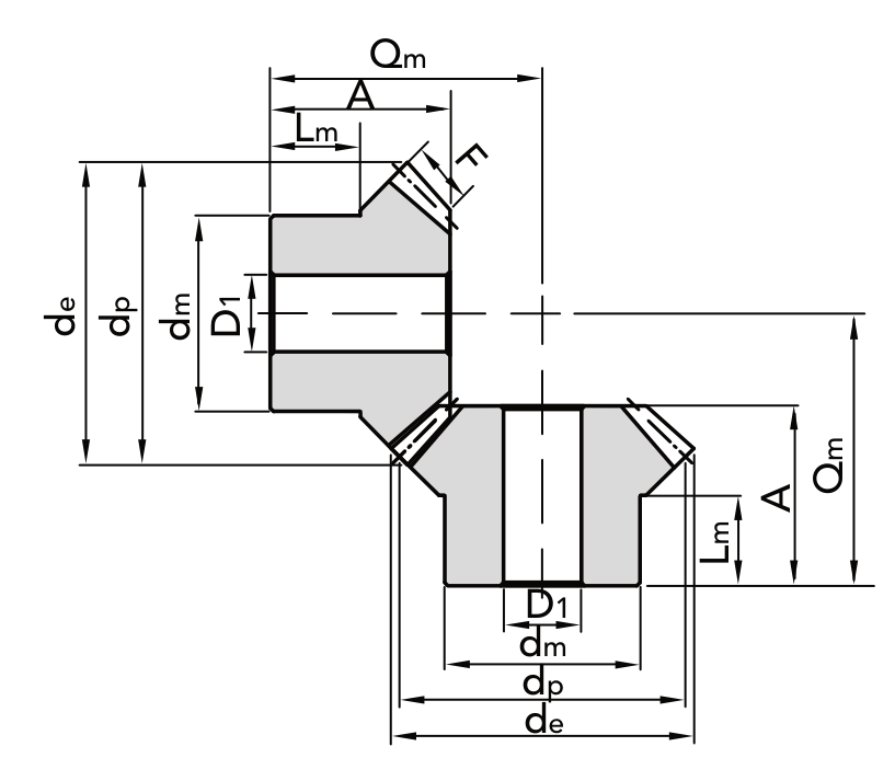 Chiaravalli Special Bevel Gear M2.5 1:1 — dimension drawing