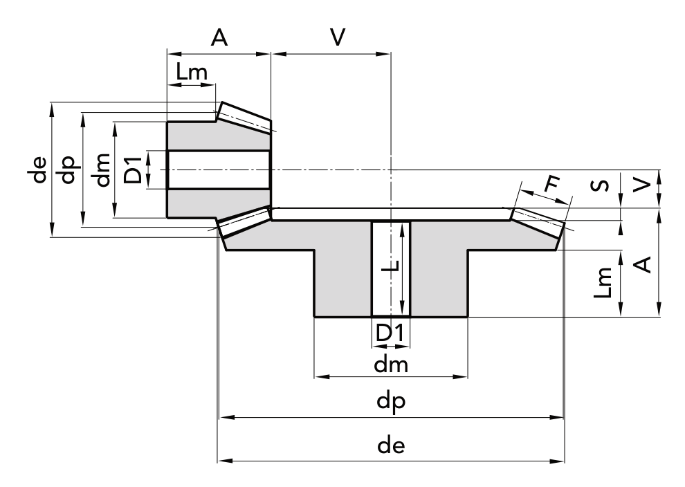 Chiaravalli Special Bevel Gear M4 1:3 — dimension drawing