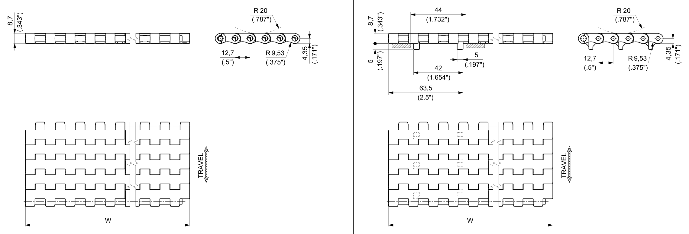 PP 610 Series dimension drawing — Regina Conveyor Catalogue p172