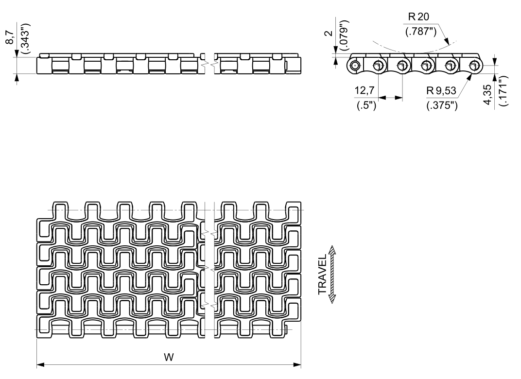 PP HF 510 Series dimension drawing (without tracking guide) — Regina Conveyor Catalogue p175