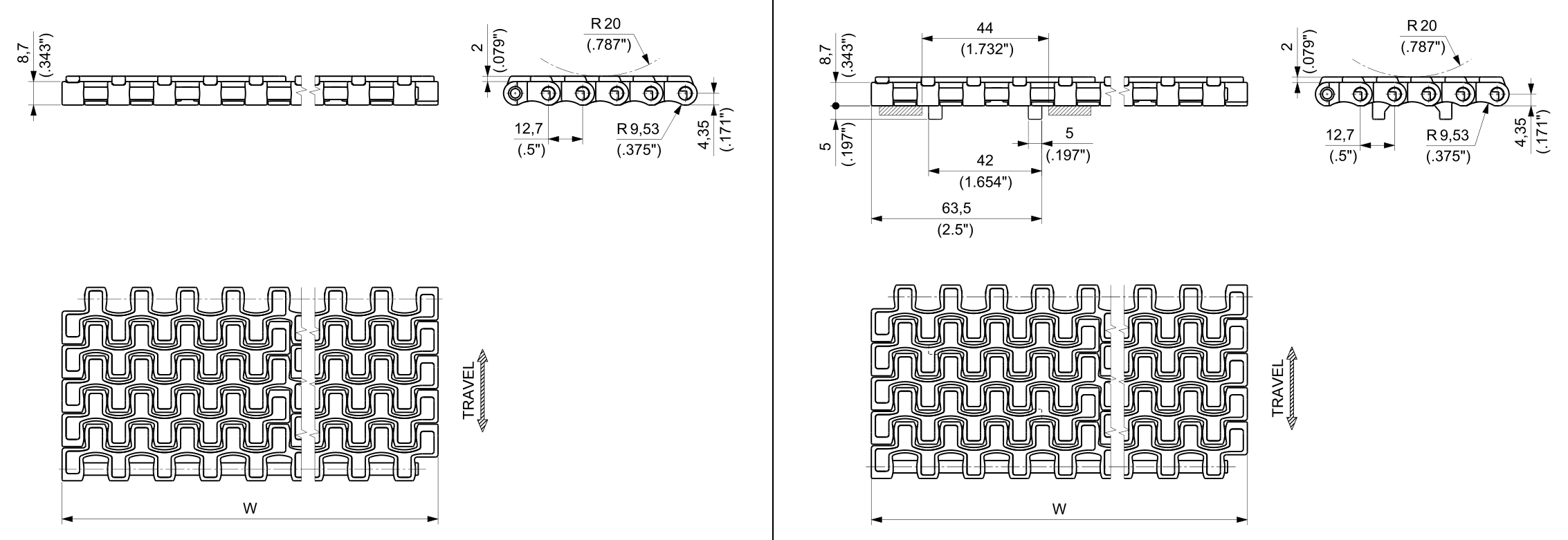 ULF HF 510 Series dimension drawing — Regina Conveyor Catalogue p175
