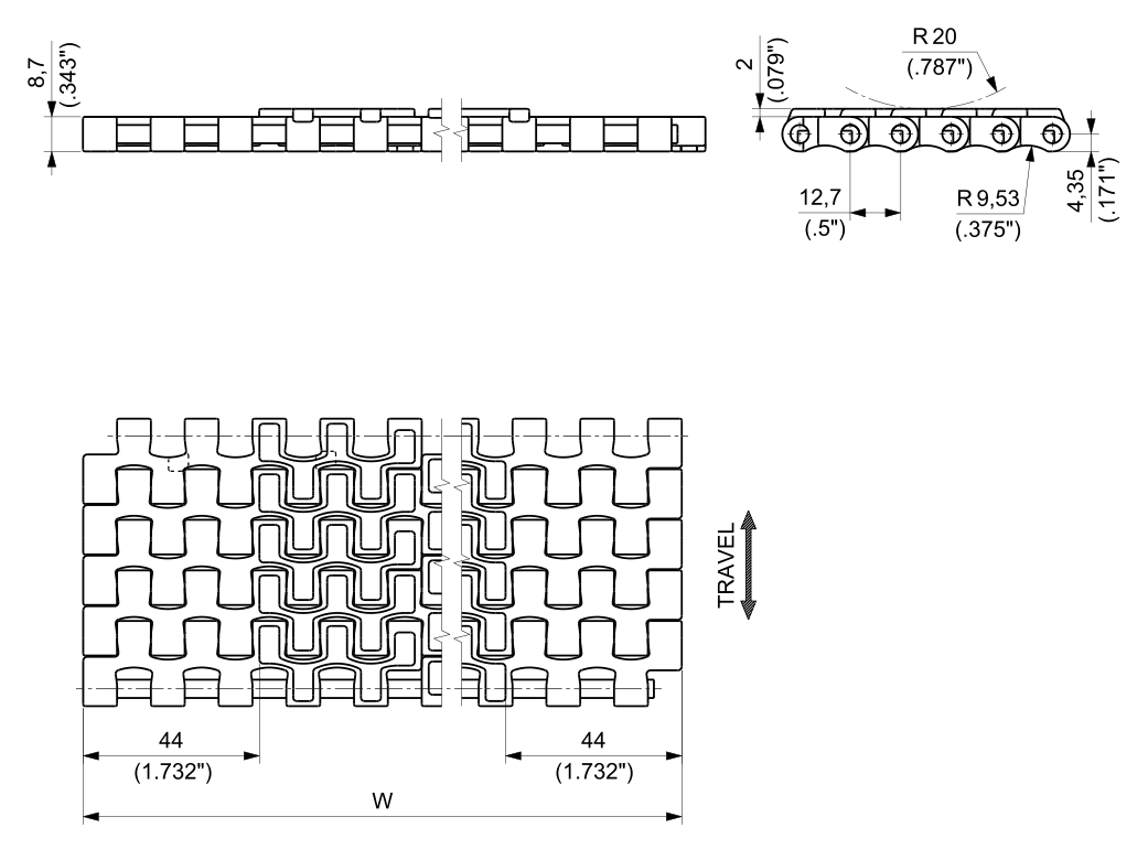 ULF HFS 510 Series dimension drawing (without tracking guide) — Regina Conveyor Catalogue p176
