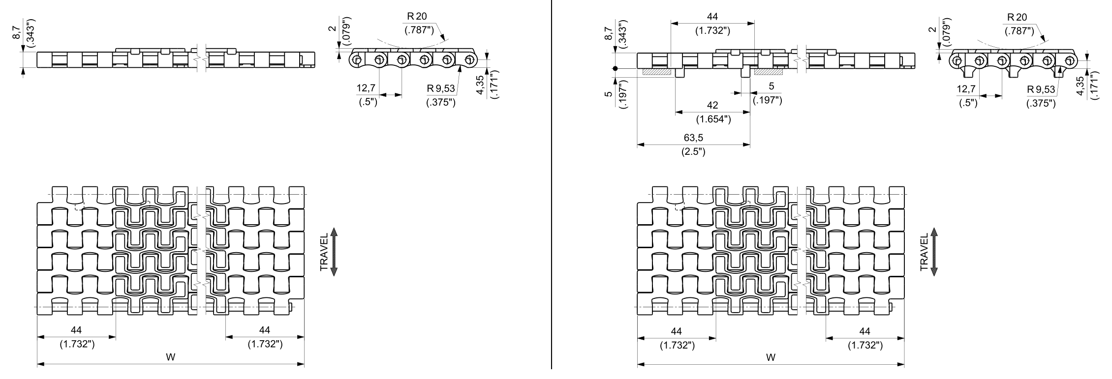 ULF HFS 510 Series dimension drawing — Regina Conveyor Catalogue p176