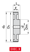 Chiaravalli Timing Pulley XL 037 — Pilot Bore, Steel (1/5″ pitch) — EXEC. 3 dimension drawing