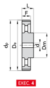 Chiaravalli Timing Pulley L 075 — Pilot Bore (3/8″ pitch) — EXEC. 4 dimension drawing