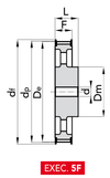 Chiaravalli Timing Pulley H 075 — Pilot Bore (1/2″ pitch) — EXEC. 5F dimension drawing