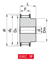 Chiaravalli Timing Pulley H 100 — Pilot Bore (1/2″ pitch) — EXEC. 1F dimension drawing