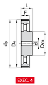 Chiaravalli Timing Pulley H 200 — Pilot Bore (1/2″ pitch) — EXEC. 4 dimension drawing