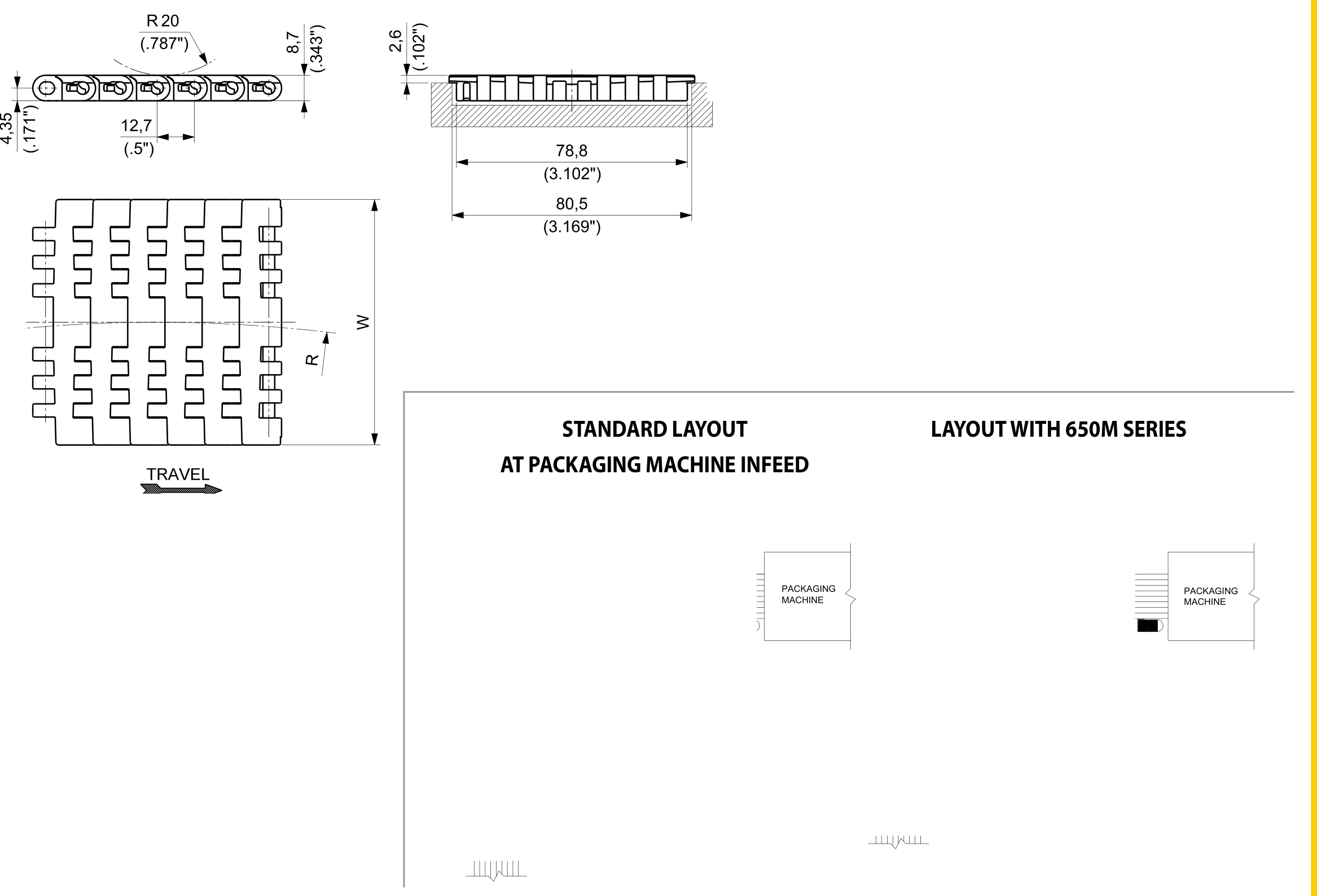 D2K 650M Series dimension drawing — Regina Conveyor Catalogue p189