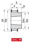 Chiaravalli Taper-Lock® Timing Pulley L 050 (3/8″ pitch) — EXEC. 1F dimension drawing