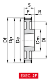 Chiaravalli Taper-Lock® Timing Pulley L 050 (3/8″ pitch) — EXEC. 2F dimension drawing