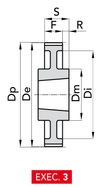 Chiaravalli Taper-Lock® Timing Pulley L 050 (3/8″ pitch) — EXEC. 3 dimension drawing