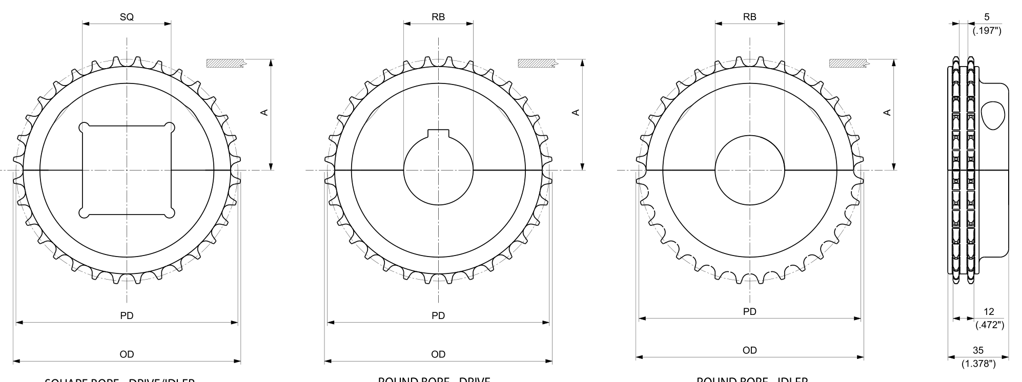 Machined Split Drive and Idler Sprockets — 600 Series dimension drawing — Regina Conveyor Catalogue p194