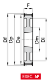 Chiaravalli Taper-Lock® Timing Pulley L 075 (3/8″ pitch) — EXEC. 6F dimension drawing