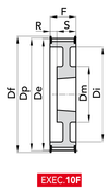 Chiaravalli Taper-Lock® Timing Pulley L 100 (3/8″ pitch) — EXEC. 10F dimension drawing