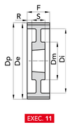 Chiaravalli Taper-Lock® Timing Pulley L 100 (3/8″ pitch) — EXEC. 11 dimension drawing