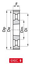 Chiaravalli Taper-Lock® Timing Pulley L 100 (3/8″ pitch) — EXEC. 8 dimension drawing