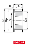 Chiaravalli Taper-Lock® Timing Pulley L 100 (3/8″ pitch) — EXEC. 9F dimension drawing