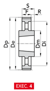Chiaravalli Taper-Lock® Timing Pulley H 100 (1/2″ pitch) — EXEC. 4 dimension drawing