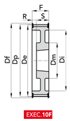 Chiaravalli Taper-Lock® Timing Pulley H 200 (1/2″ pitch) — EXEC. 10F dimension drawing