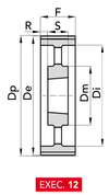 Chiaravalli Taper-Lock® Timing Pulley H 200 (1/2″ pitch) — EXEC. 12 dimension drawing