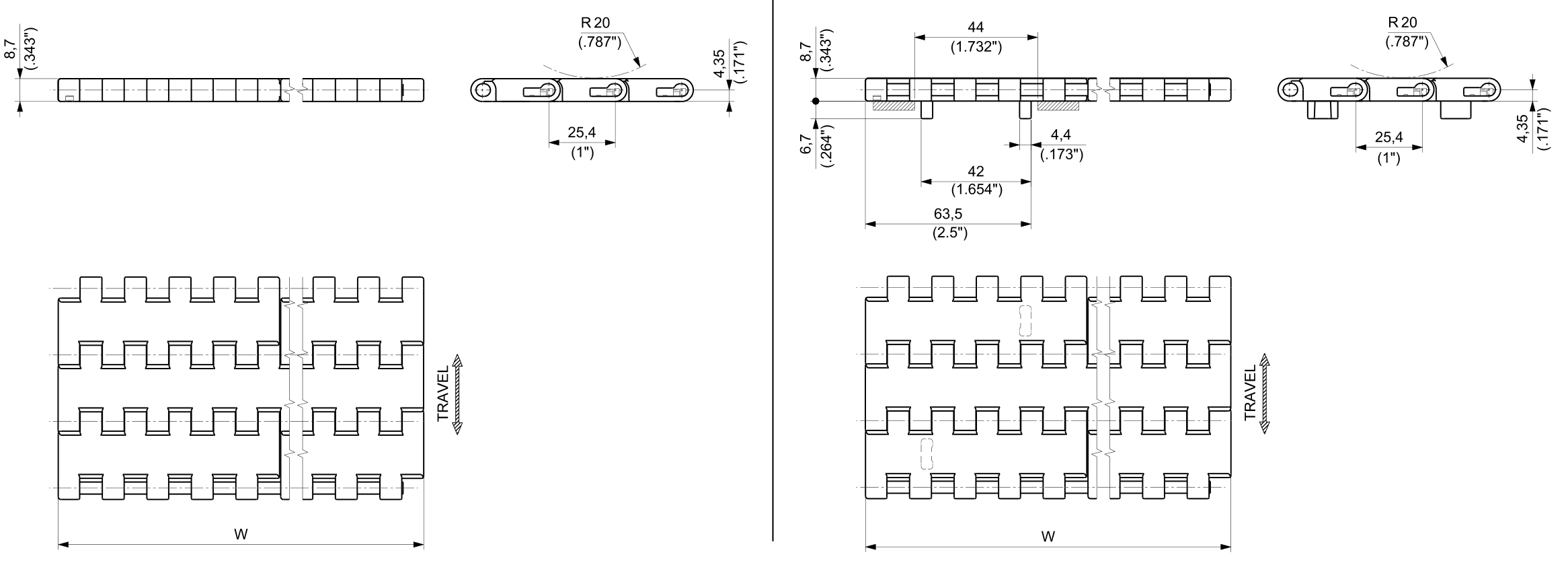D2K 1600 Series dimension drawing — Regina Conveyor Catalogue p199