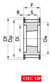 Chiaravalli Taper-Lock® Timing Pulley H 300 (1/2″ pitch) — EXEC. 13F dimension drawing