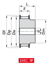 Chiaravalli HTD® Timing Pulley 3M-09 — Pilot Bore (3 mm pitch, 9 mm belt) — EXEC. 1F dimension drawing