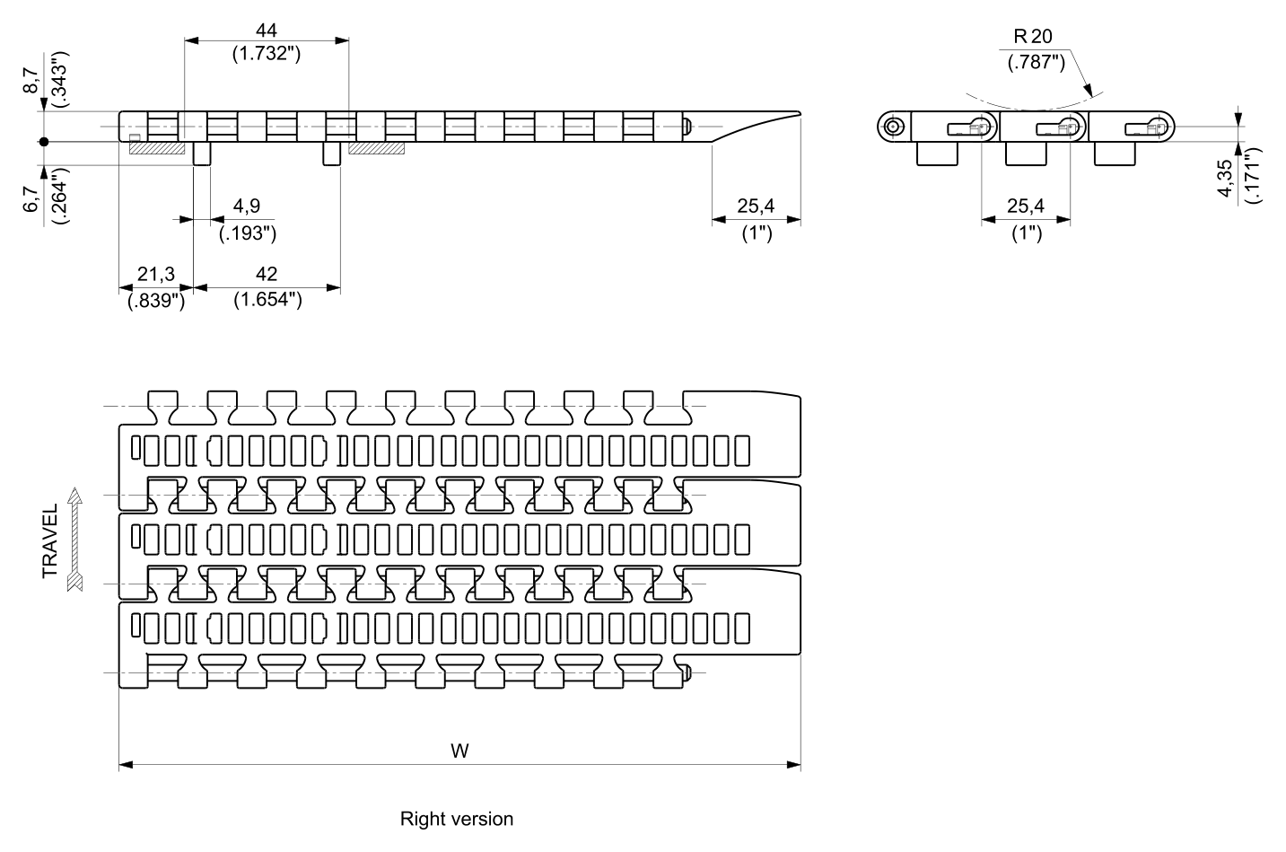 D2K 1500G ATM Series dimension drawing — Regina Conveyor Catalogue p204
