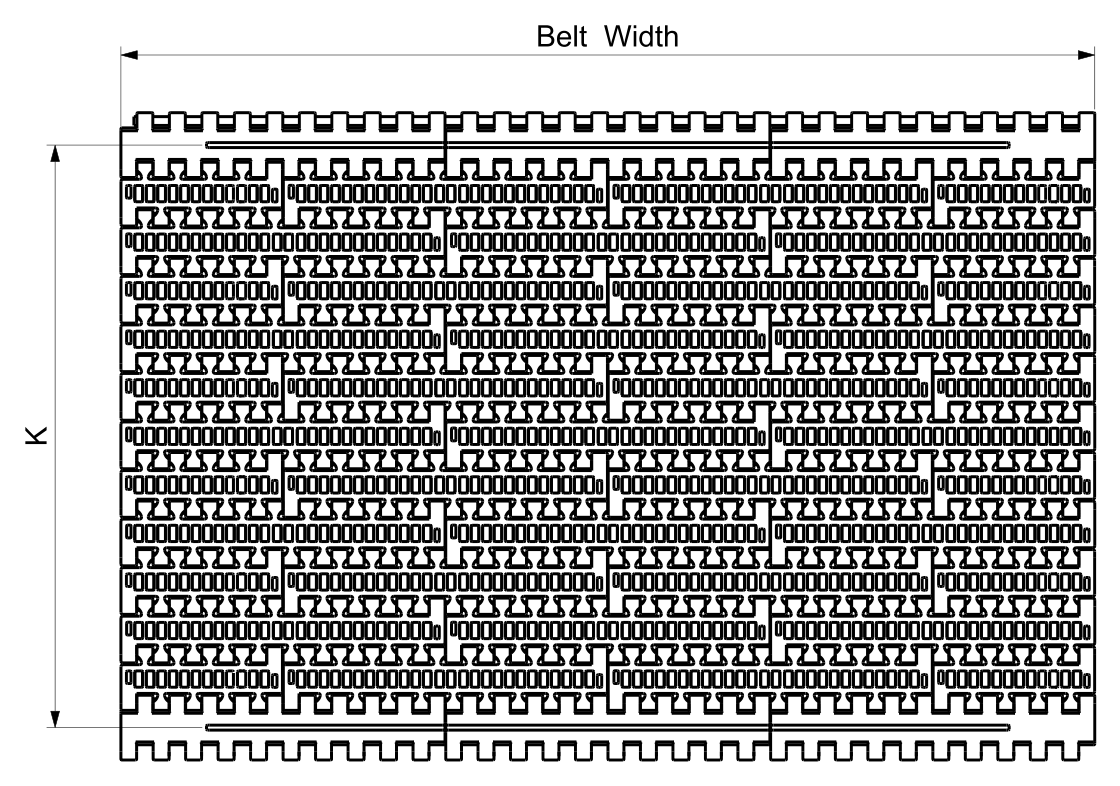 1500 Series Belts with Flights dimension drawing — Regina Conveyor Catalogue p205
