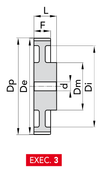 Chiaravalli HTD® Timing Pulley 5M-25 — Pilot Bore (5 mm pitch, 25 mm belt) — EXEC. 3 dimension drawing