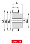 Chiaravalli HTD® Timing Pulley 8M-20 — Pilot Bore (8 mm pitch, 20 mm belt) — EXEC. 1F dimension drawing