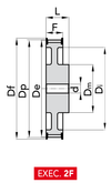 Chiaravalli HTD® Timing Pulley 8M-20 — Pilot Bore (8 mm pitch, 20 mm belt) — EXEC. 2F dimension drawing