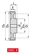 Chiaravalli HTD® Timing Pulley 8M-20 — Pilot Bore (8 mm pitch, 20 mm belt) — EXEC. 3 dimension drawing