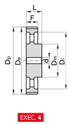 Chiaravalli HTD® Timing Pulley 8M-20 — Pilot Bore (8 mm pitch, 20 mm belt) — EXEC. 4 dimension drawing