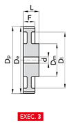Chiaravalli HTD® Timing Pulley 8M-30 — Pilot Bore (8 mm pitch, 30 mm belt) — EXEC. 3 dimension drawing