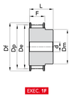 Chiaravalli HTD® Timing Pulley 8M-50 — Pilot Bore (8 mm pitch, 50 mm belt) — EXEC. 1F dimension drawing