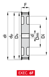 Chiaravalli HTD® Timing Pulley 8M-85 — Pilot Bore (8 mm pitch, 85 mm belt) — EXEC. 6F dimension drawing