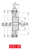 Chiaravalli HTD® Timing Pulley 14M-40 — Pilot Bore (14 mm pitch, 40 mm belt) — EXEC. 2F dimension drawing