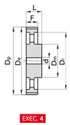 Chiaravalli HTD® Timing Pulley 14M-40 — Pilot Bore (14 mm pitch, 40 mm belt) — EXEC. 4 dimension drawing