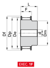 Chiaravalli HTD® Timing Pulley 14M-55 — Pilot Bore (14 mm pitch, 55 mm belt) — EXEC. 1F dimension drawing